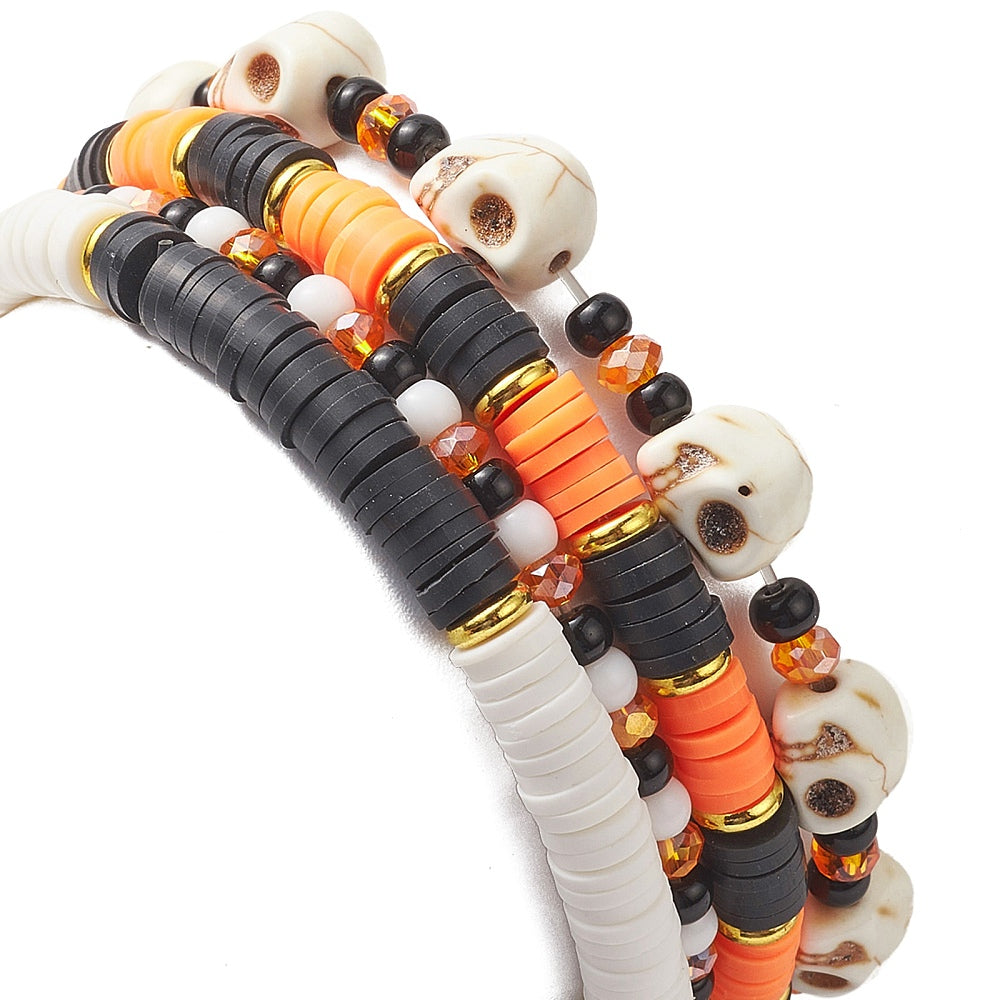 WICKED Skull Stackable Halloween Bracelet Set (4 pcs)