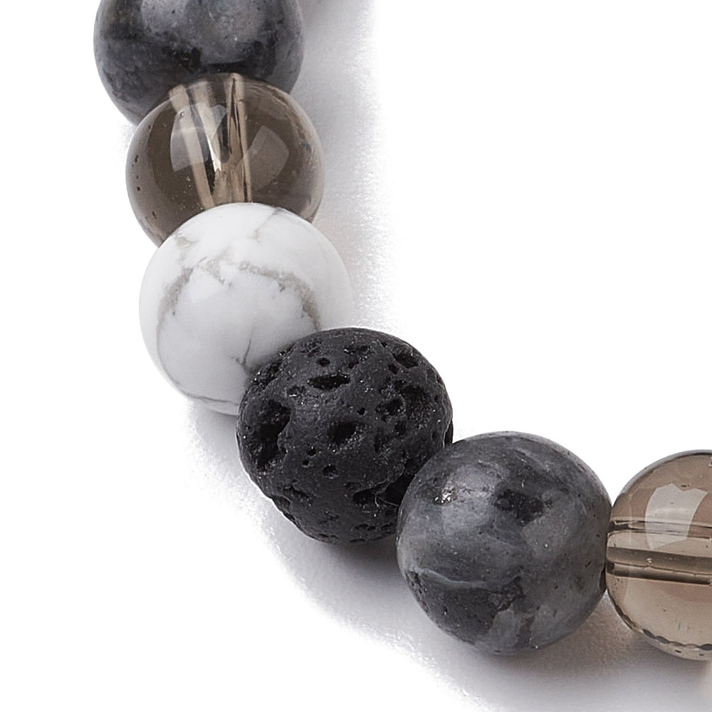 Smokey Quartz, Howlite & Larvikite Beaded Bracelet