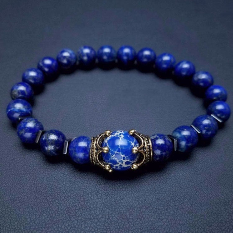 Lapis Lazuli & Emperor Stone Crown Beaded Bracelet