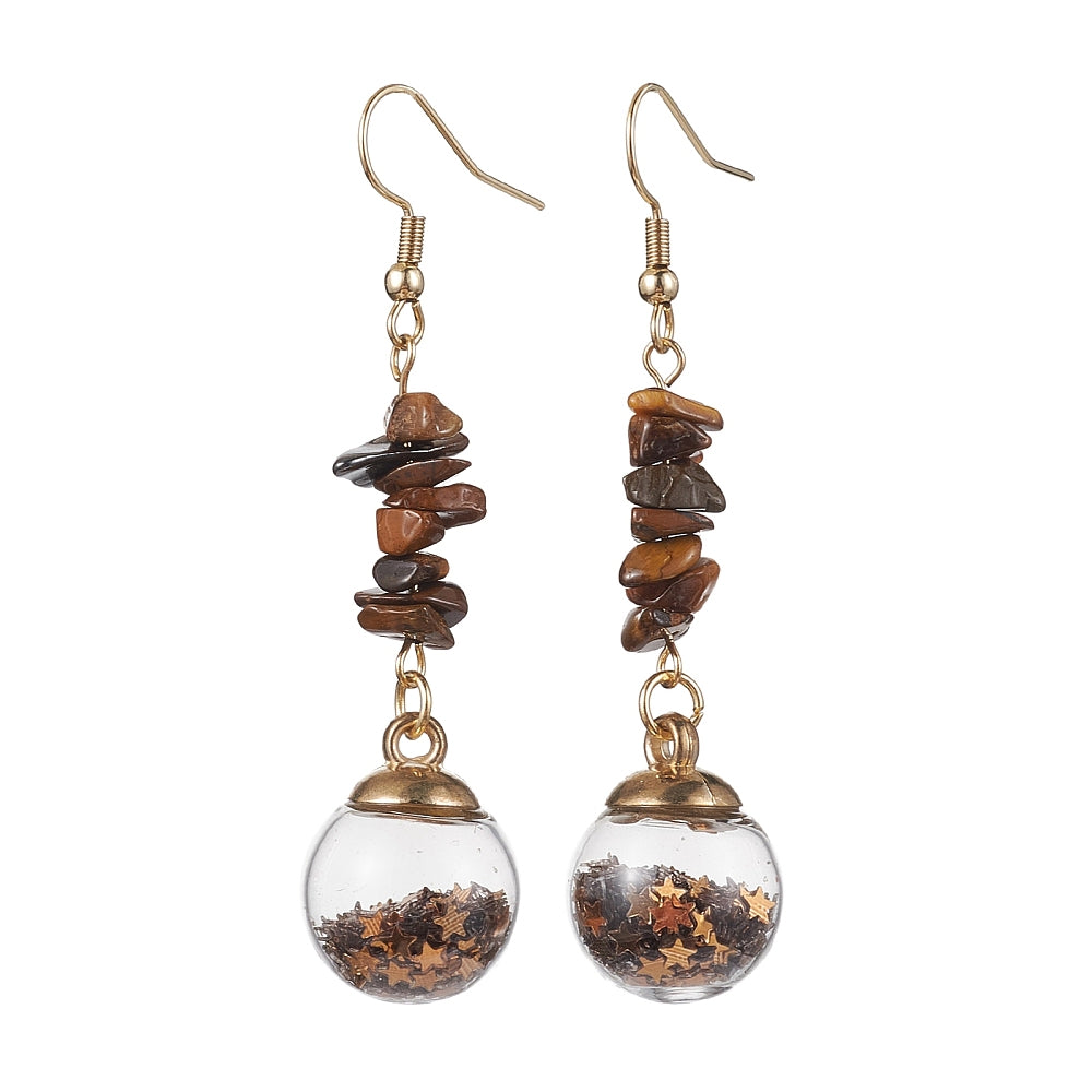 Tiger's Eye Glass Wish Bowl Dangle Earrings