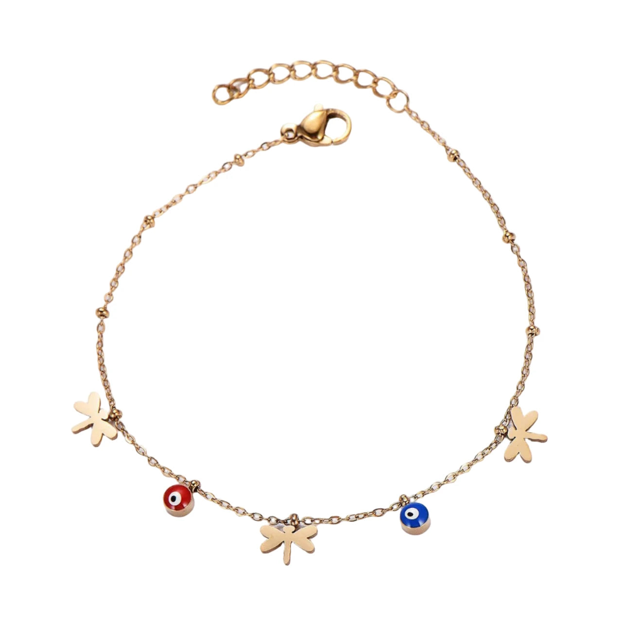 Gold Dragonfly & Evil Eye Charm Bracelet