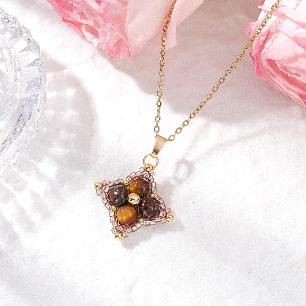 Tiger's Eye & Glass Bead Star Necklace