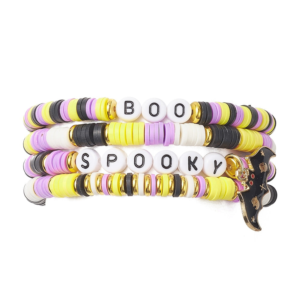 BOO & SPOOKY Stackable Halloween Bracelet Set (4 pcs)
