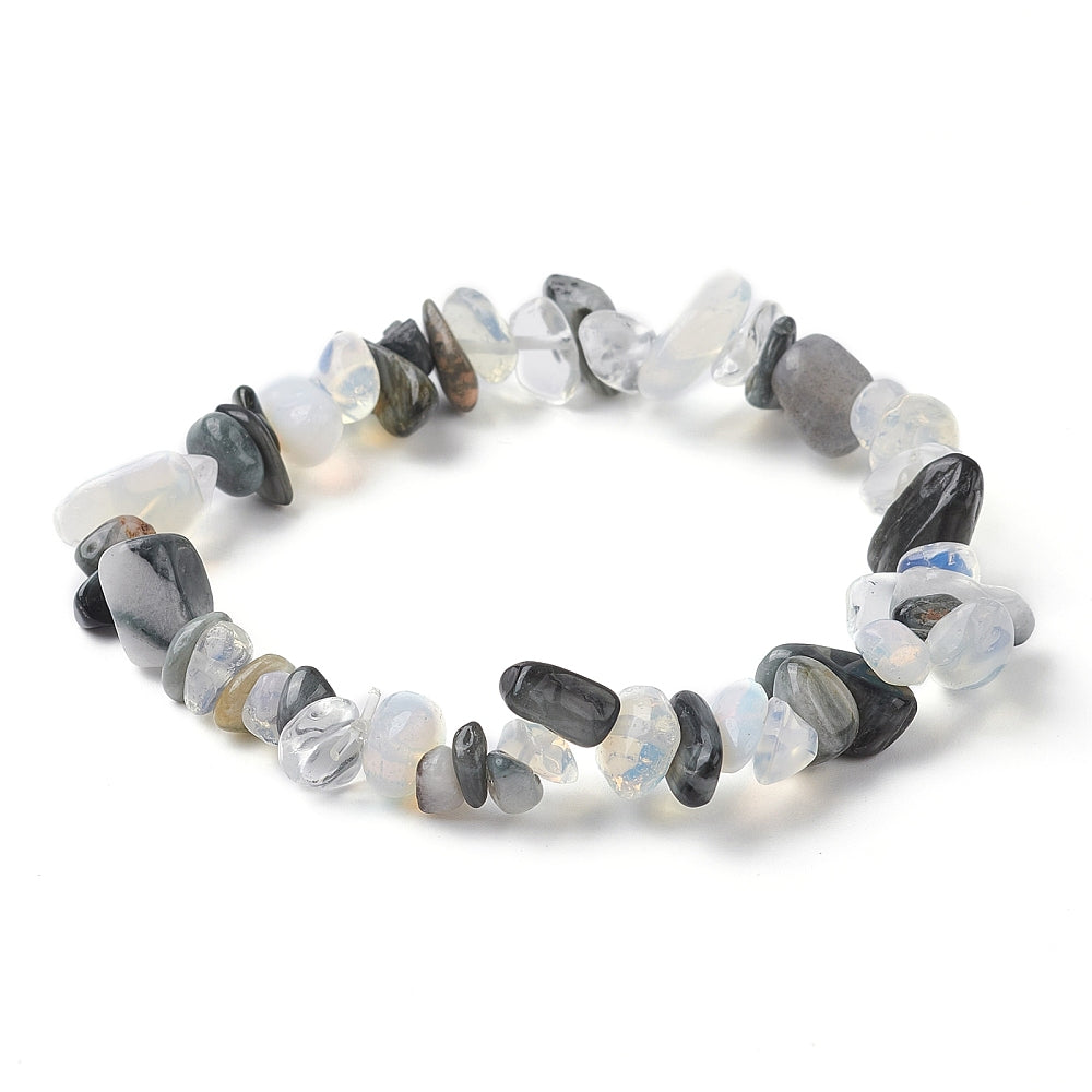 Smokey Quartz, Opalite, Clear Quartz & Tiger's Eye Chip Bracelet