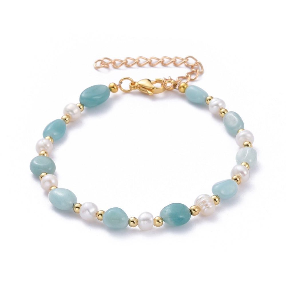 Amazonite Beaded Bracelet w/ Natural Pearl Beads