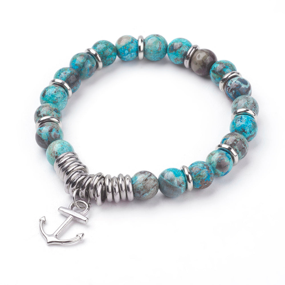 Ocean Jasper Beaded Bracelet w/anchor