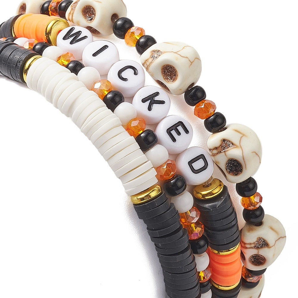 WICKED Skull Stackable Halloween Bracelet Set (4 pcs)