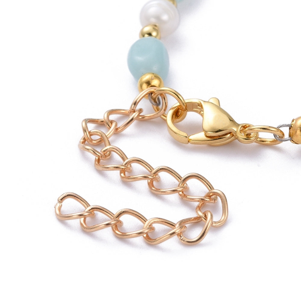 Amazonite Beaded Bracelet w/ Natural Pearl Beads