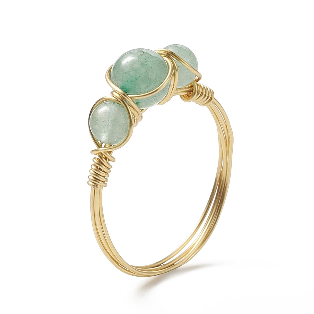Green Aventurine Triple Bead Wire Wrapped Ring