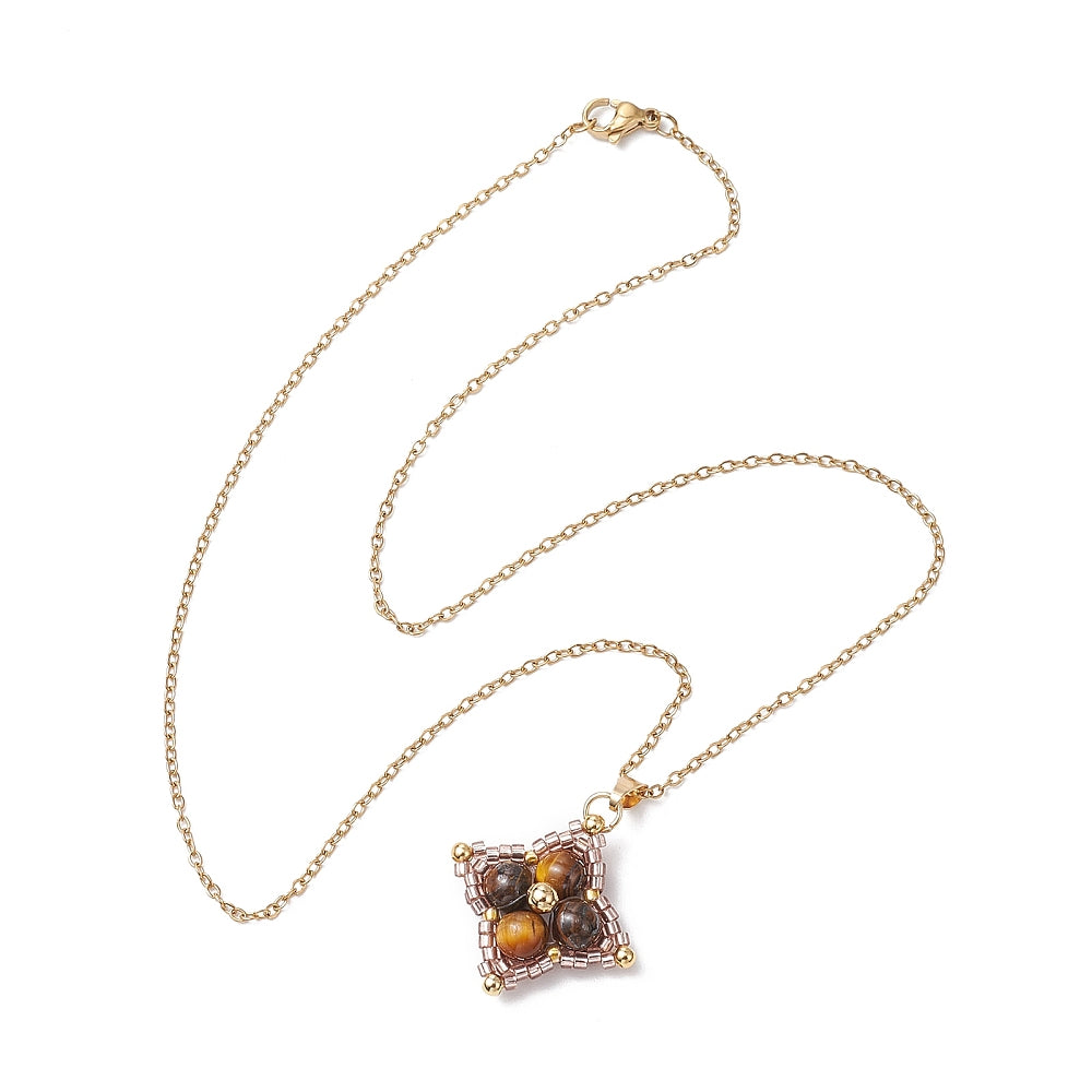 Tiger's Eye & Glass Bead Star Necklace