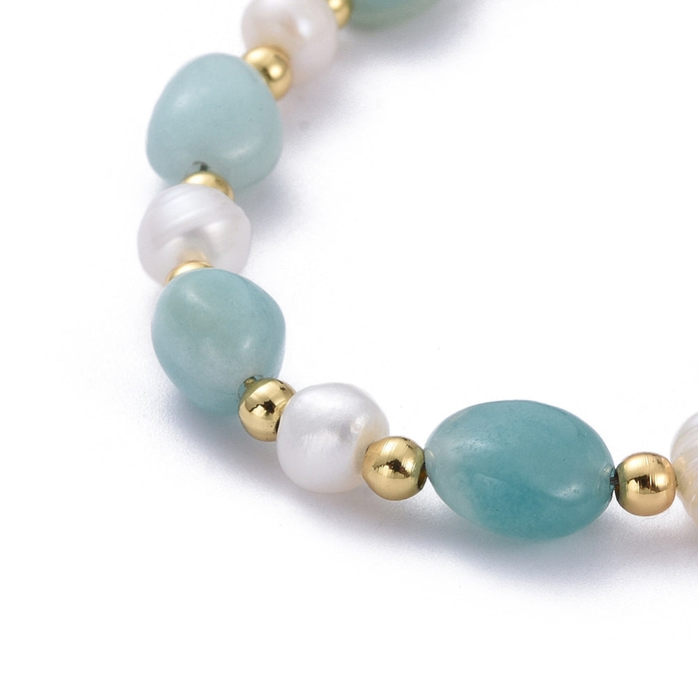 Amazonite Beaded Bracelet w/ Natural Pearl Beads