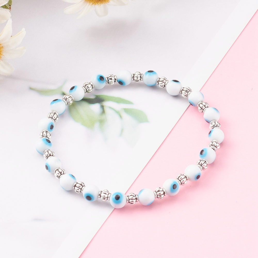 Dainty Evil Eye Bracelet (white)
