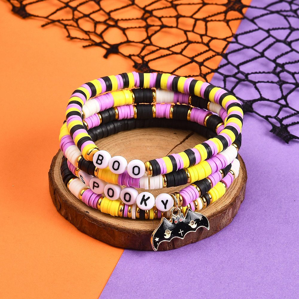 BOO & SPOOKY Stackable Halloween Bracelet Set (4 pcs)
