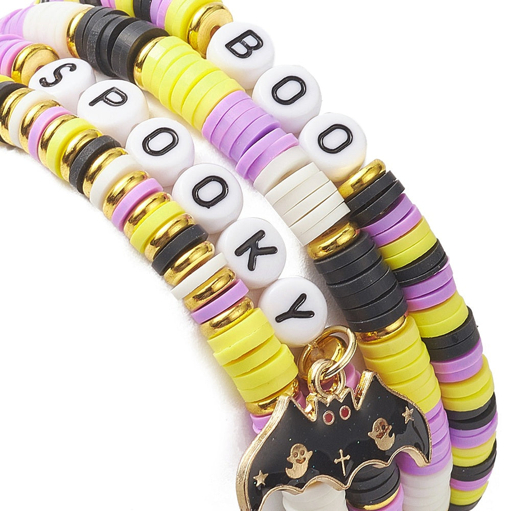 BOO & SPOOKY Stackable Halloween Bracelet Set (4 pcs)