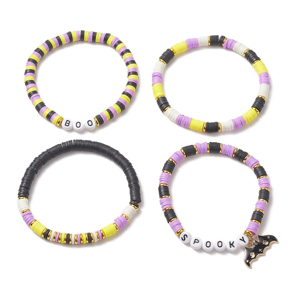 BOO & SPOOKY Stackable Halloween Bracelet Set (4 pcs)