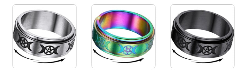 Goddess Triple Moon Fidget Spin Rings