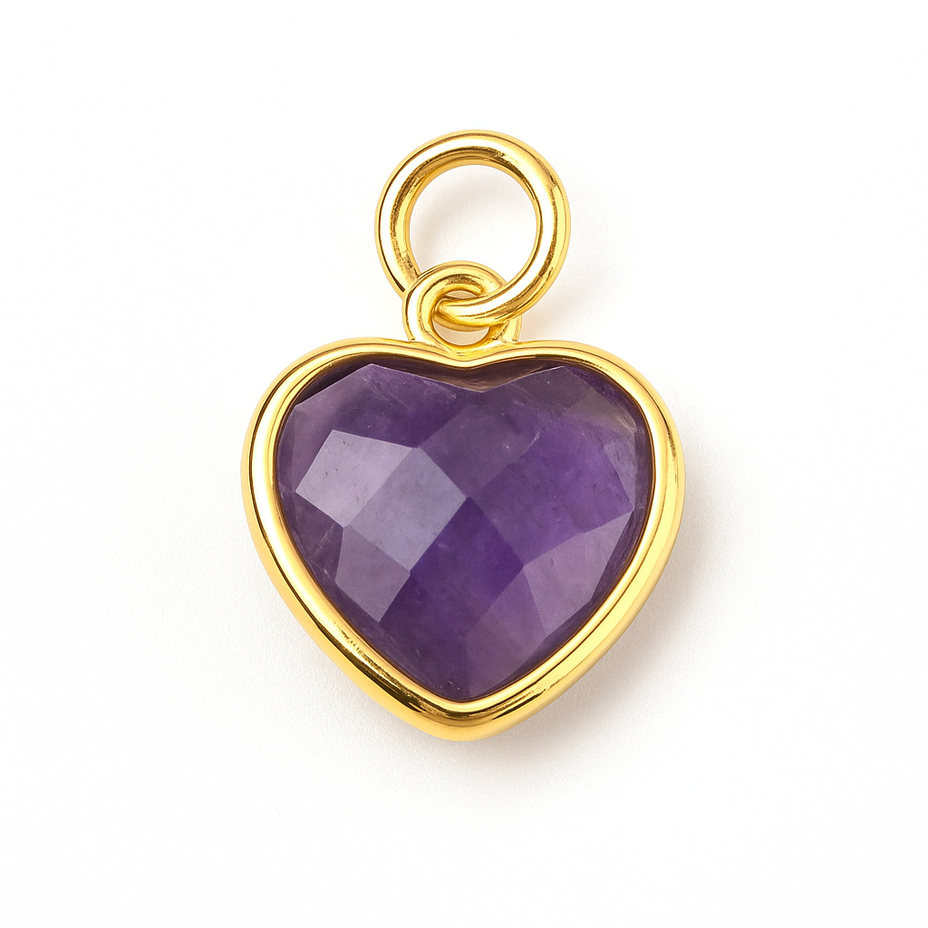 Amethyst Faceted Heart Charm
