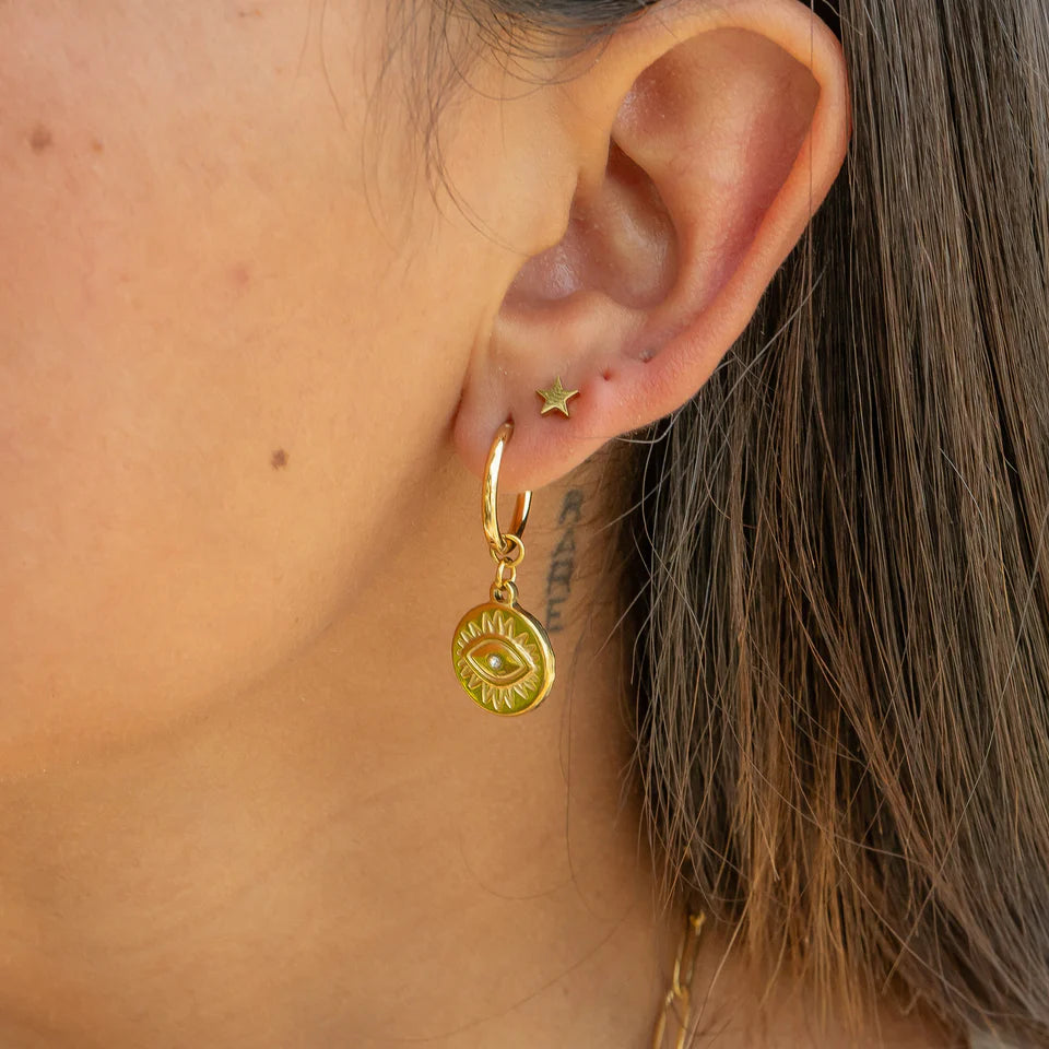 18k PVD Evil Eye Huggie Earrings