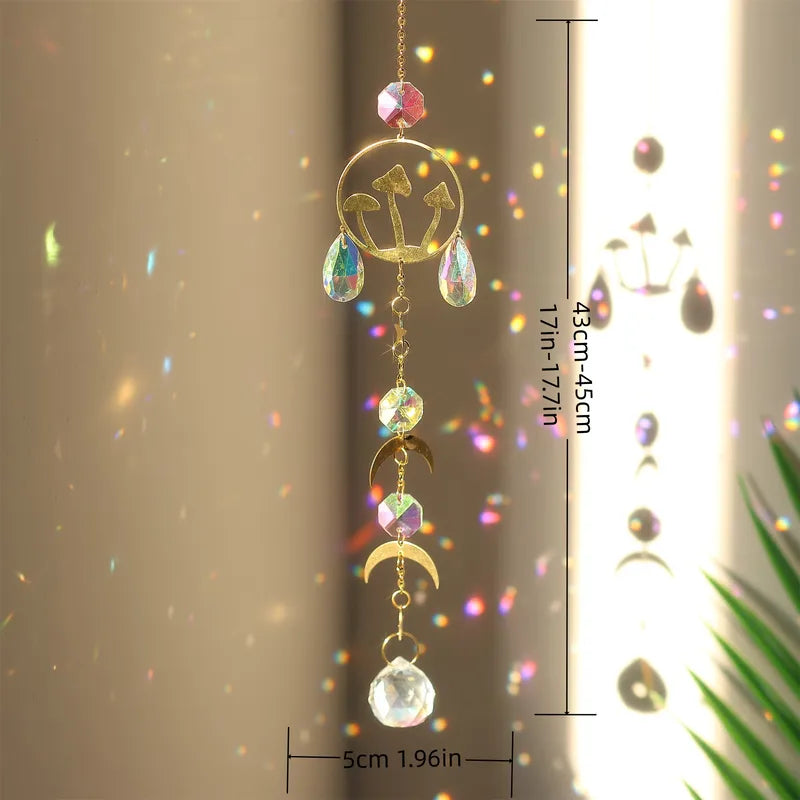 Golden Mushroom Crystal Suncatcher