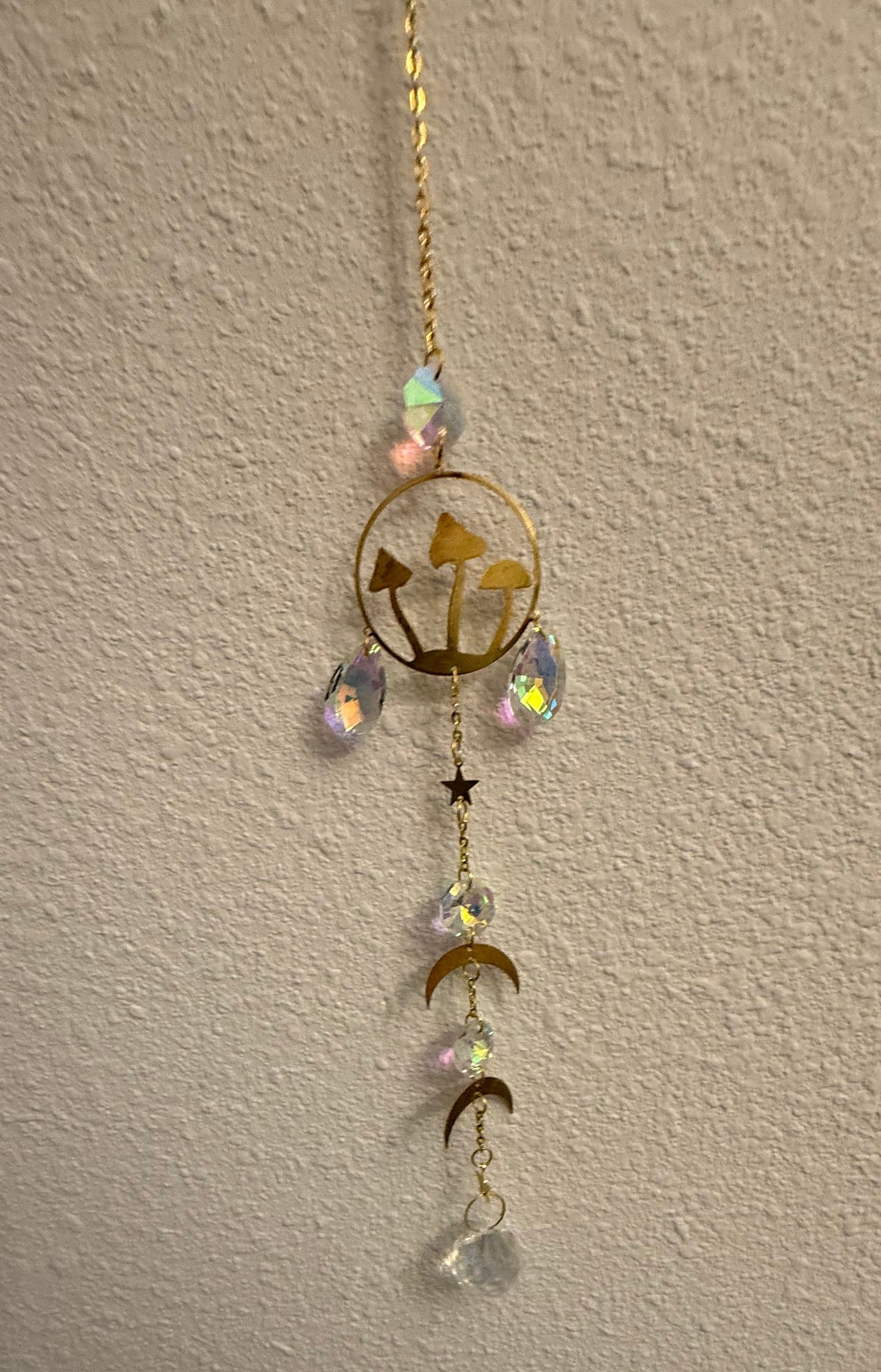 Golden Mushroom Crystal Suncatcher
