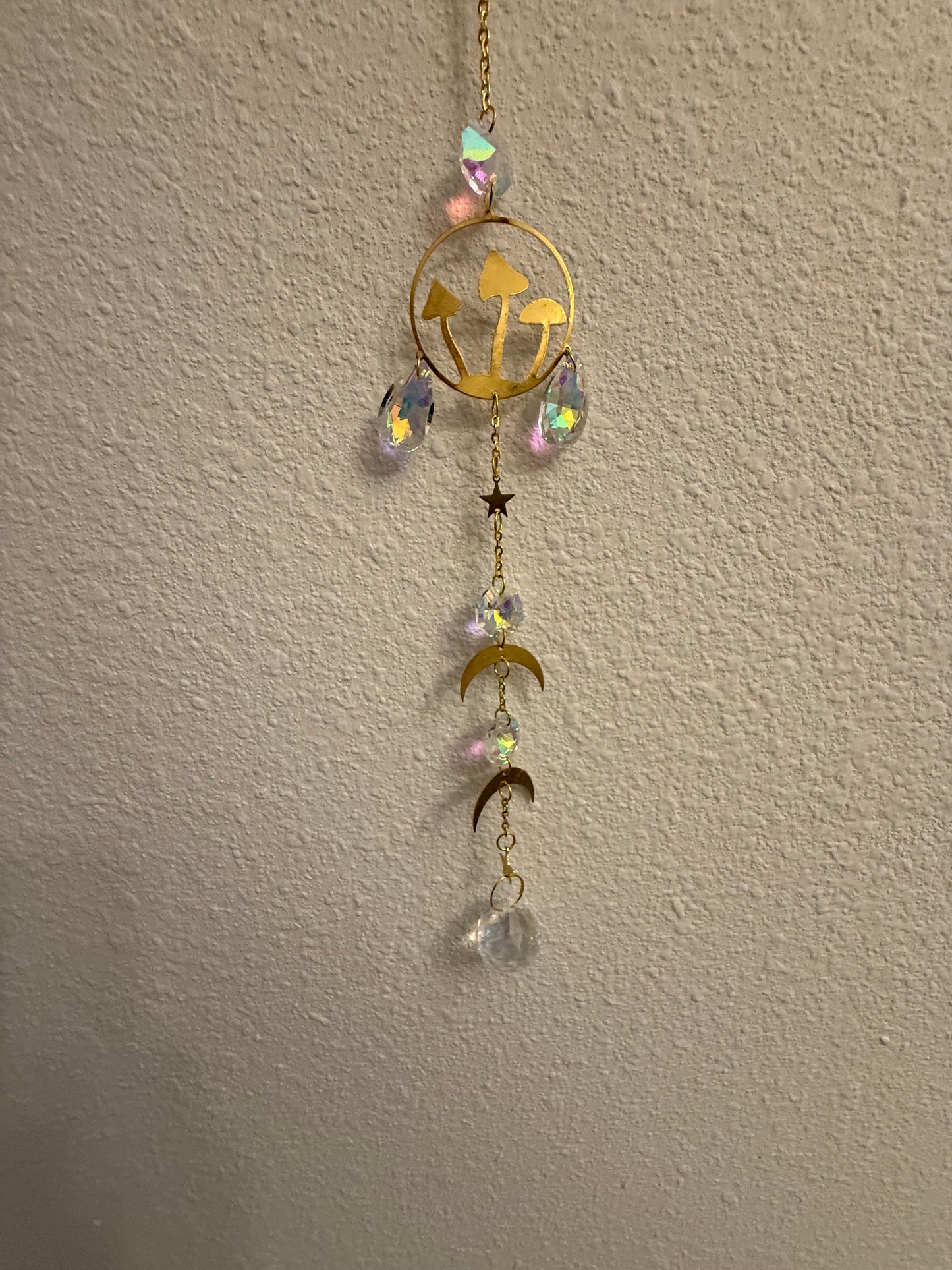 Golden Mushroom Crystal Suncatcher