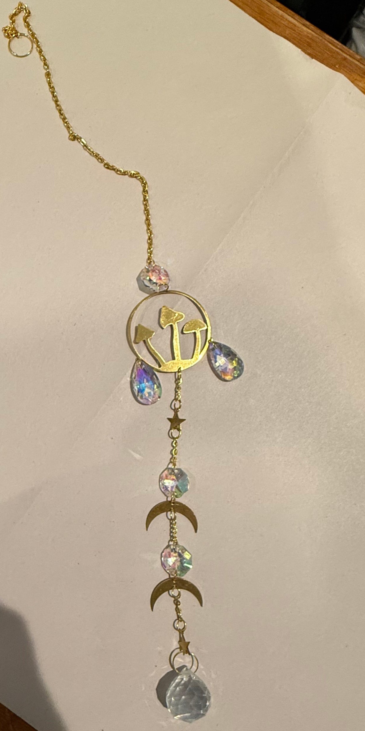 Golden Mushroom Crystal Suncatcher