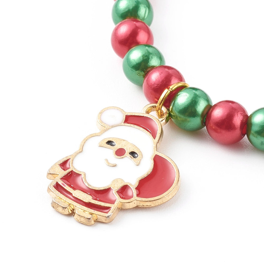 Christmas Charm Bracelet Set – Red & Green Beaded Stretch Bracelets