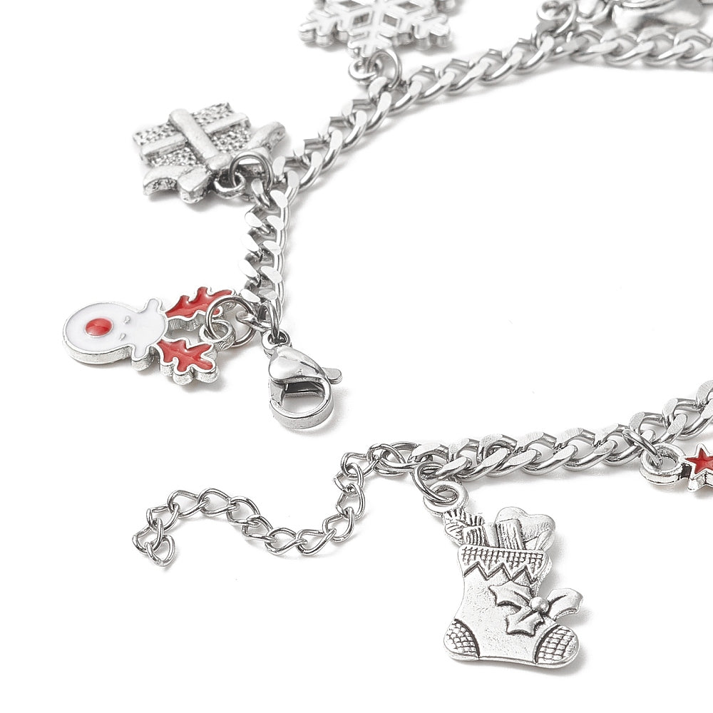 Christmas Tree, Wreath & Santa Claus Holiday Charm Bracelet