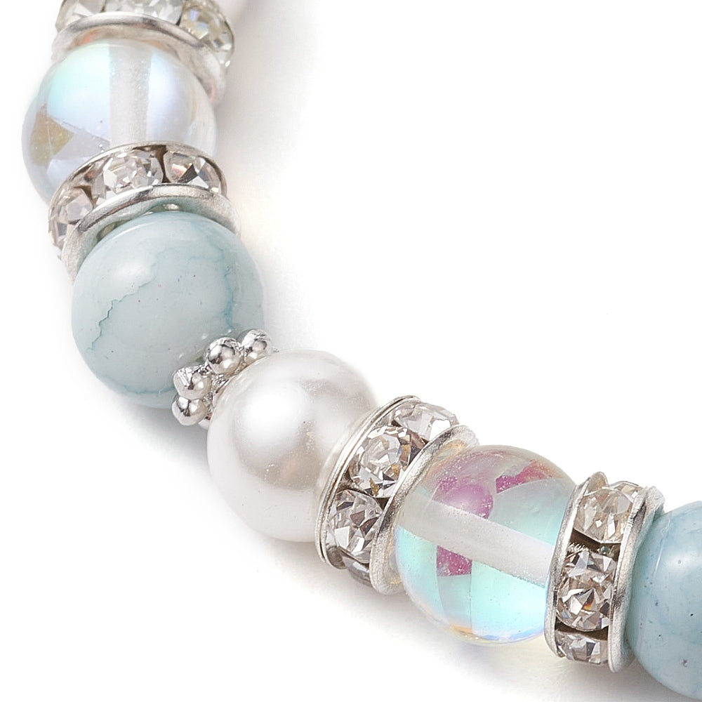 Snowflake Charm Bracelet – Moonstone & Pearl Beaded Stretch Bracelet