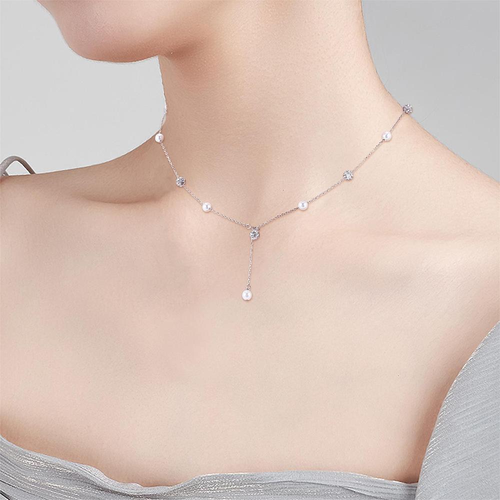 Freshwater Pearl Y Necklace – Rhodium-Plated 925 Sterling Silver