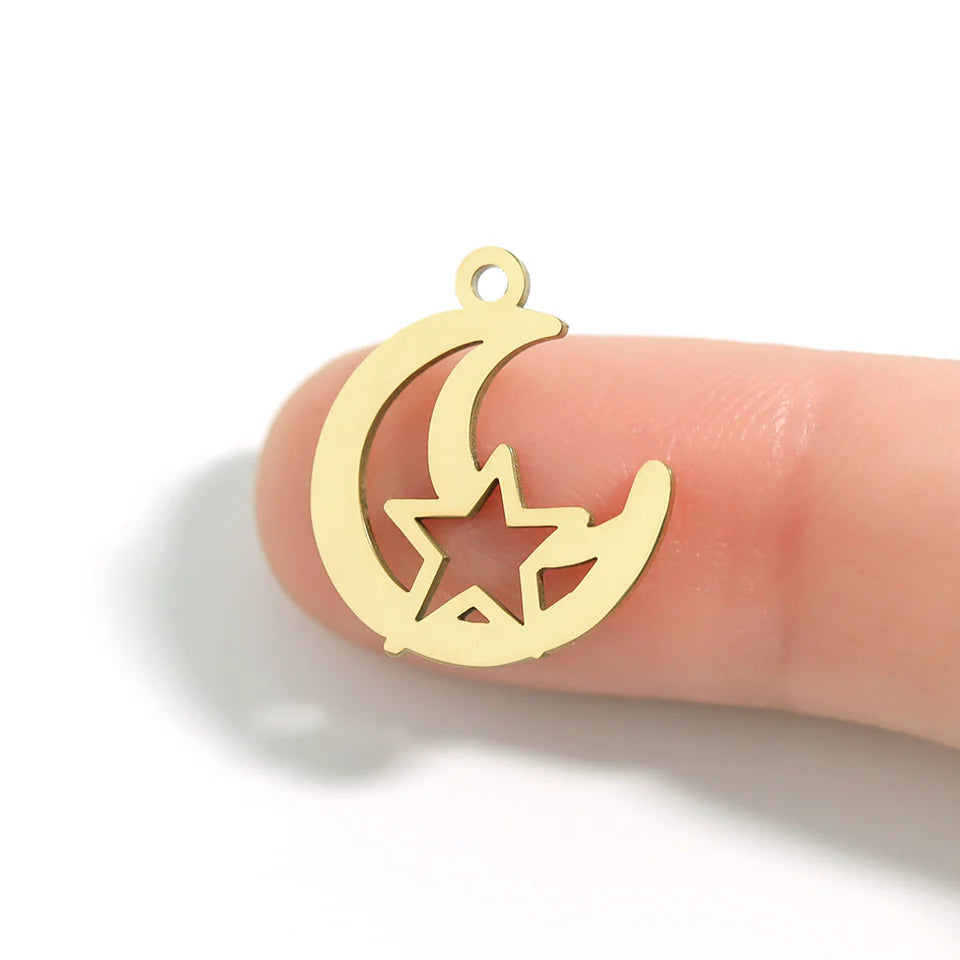 18k Gold PVD Moon & Stars Charm