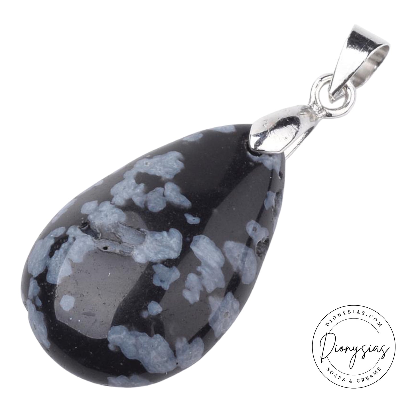Snowflake Obsidian Teardrop Necklace