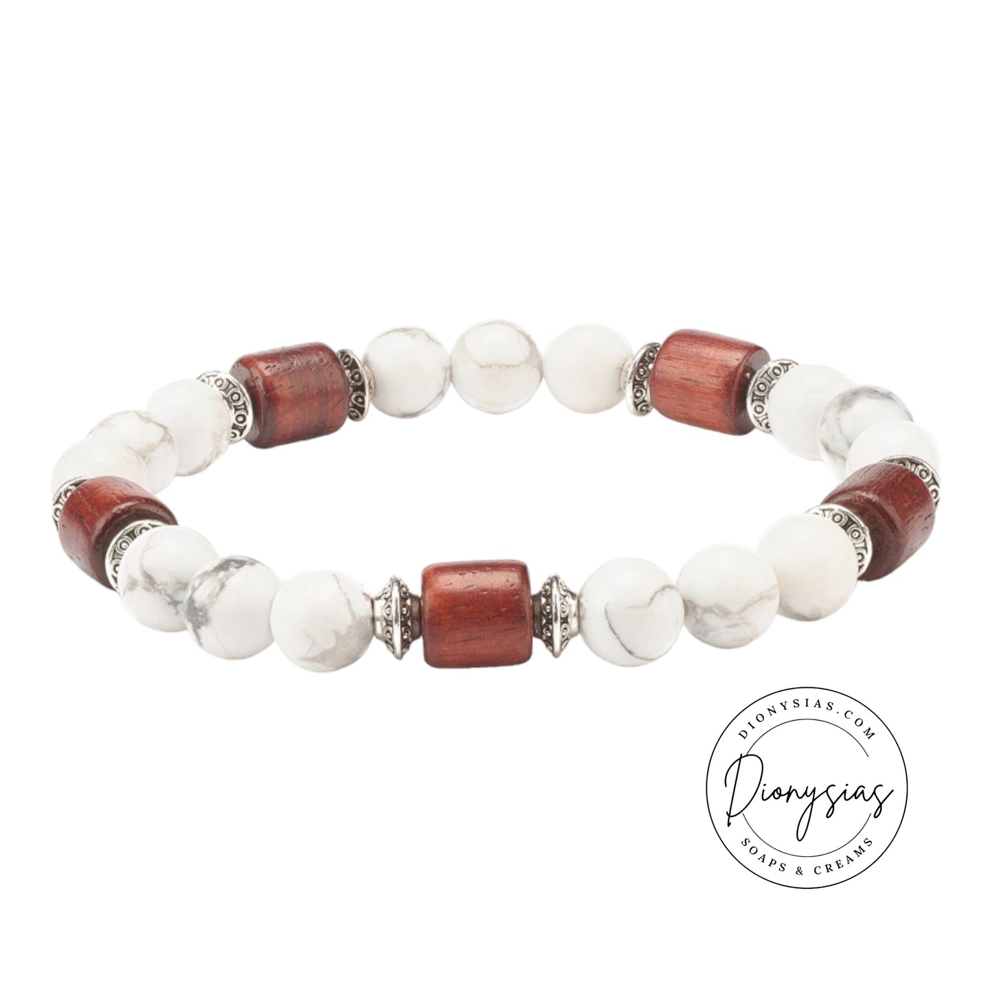 Howlite Beaded /Wood & Alloy Beads Bracelet