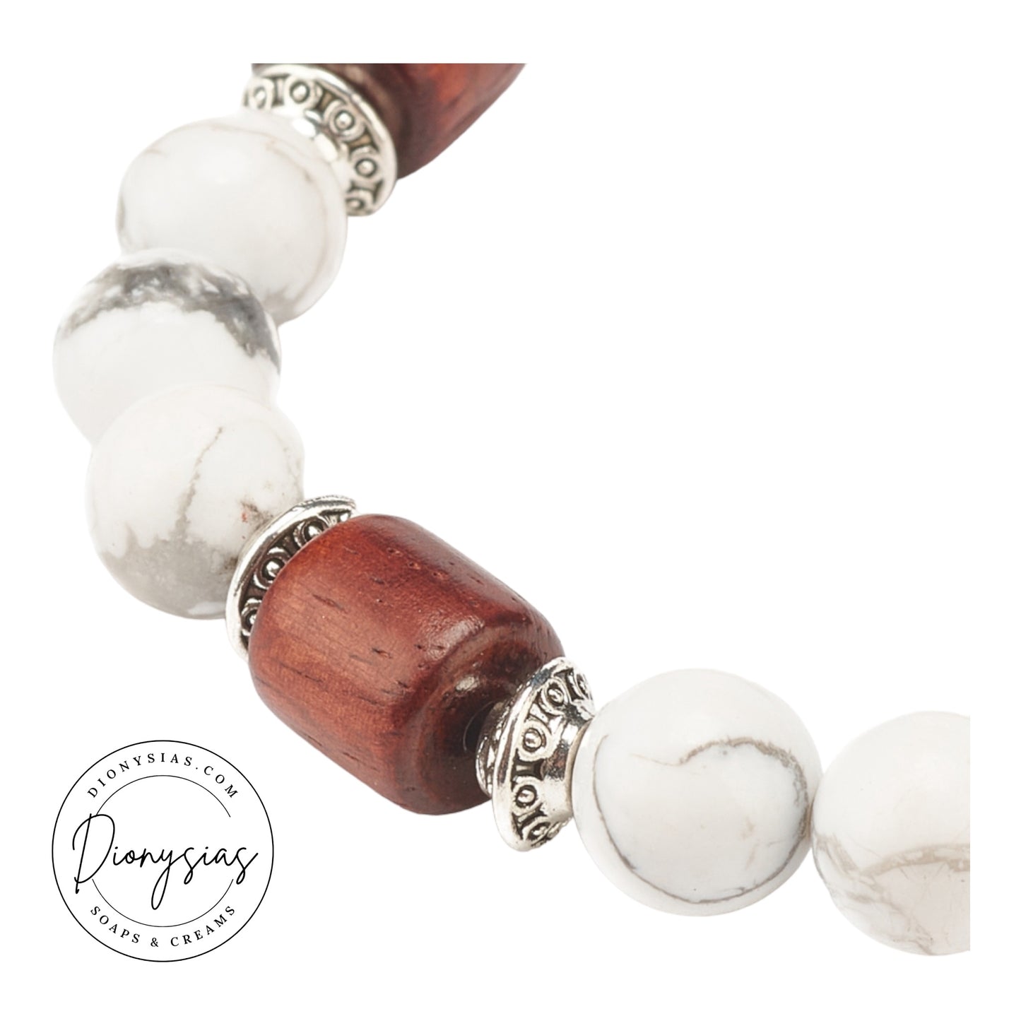 Howlite Beaded /Wood & Alloy Beads Bracelet