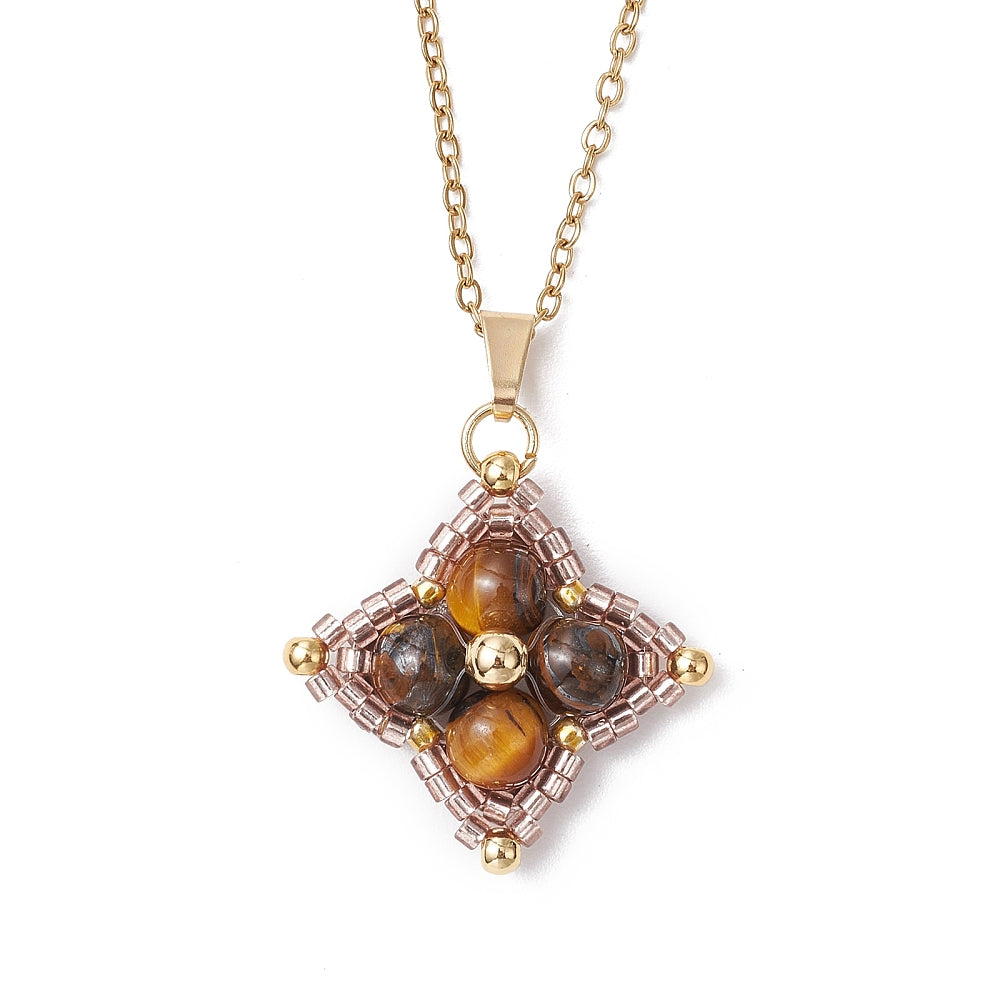 Tiger's Eye & Glass Bead Star Necklace