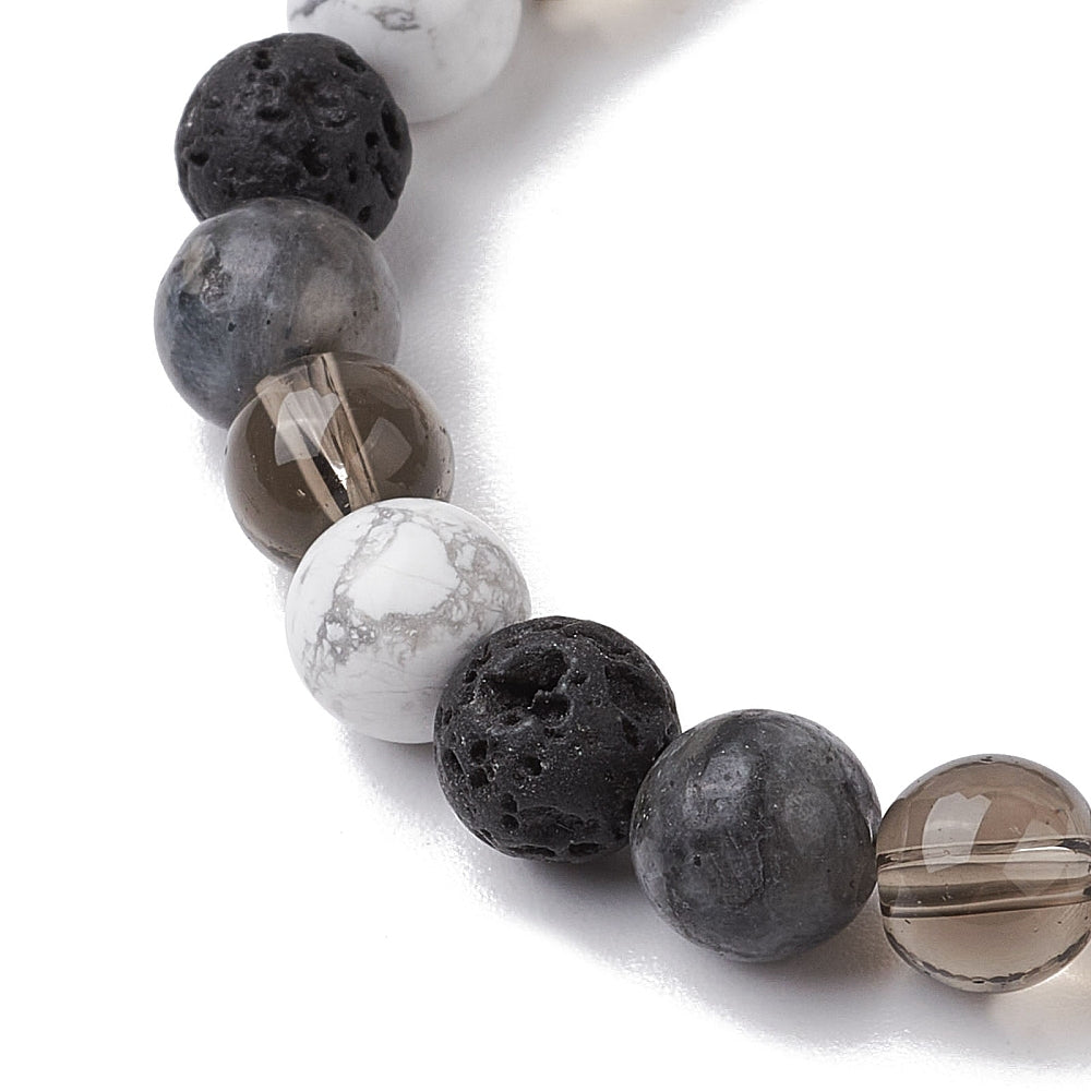 Smokey Quartz, Howlite & Larvikite Beaded Bracelet