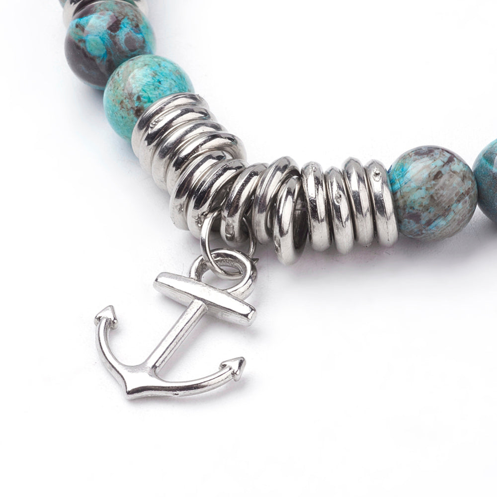 Ocean Jasper Beaded Bracelet w/anchor