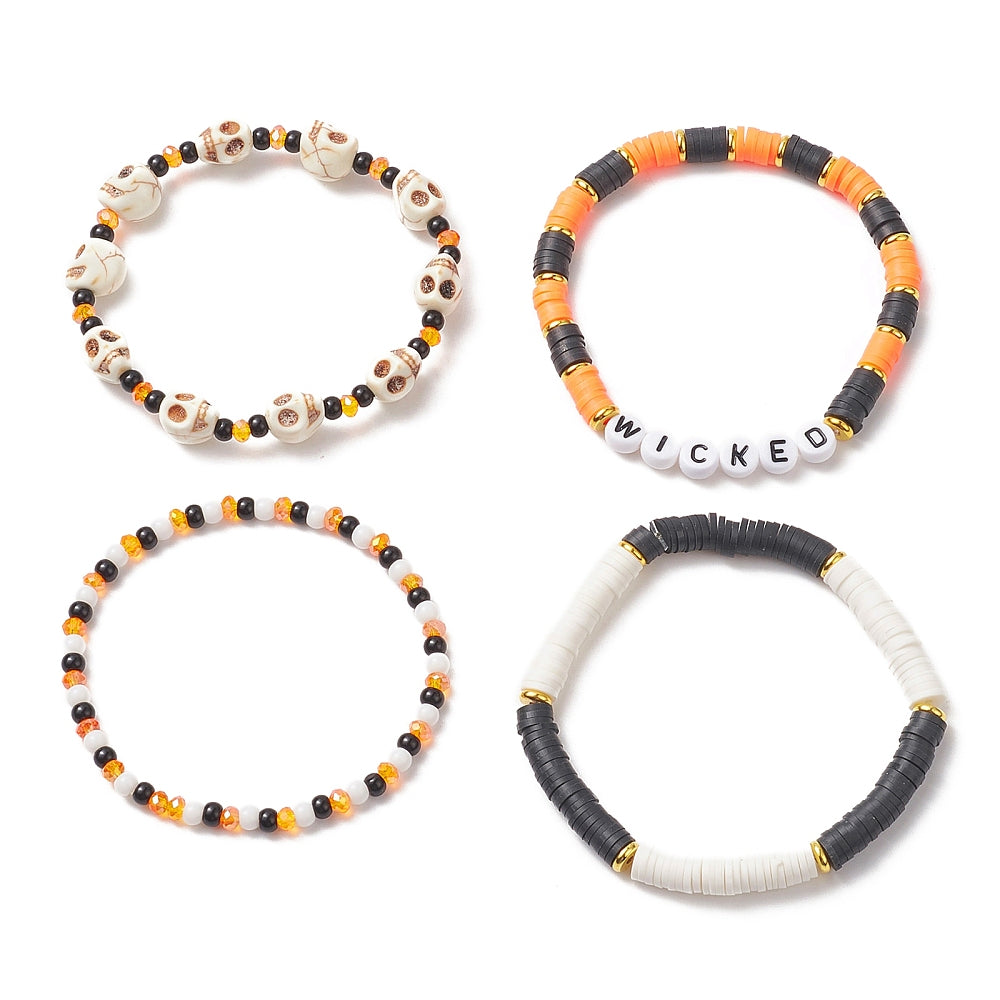 WICKED Skull Stackable Halloween Bracelet Set (4 pcs)