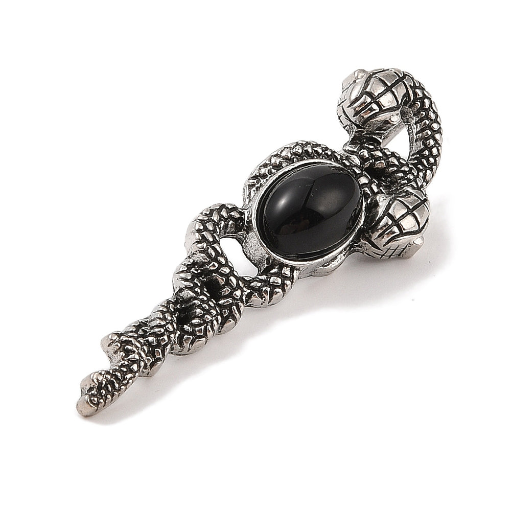 Black Obsidian Double Snake Necklace
