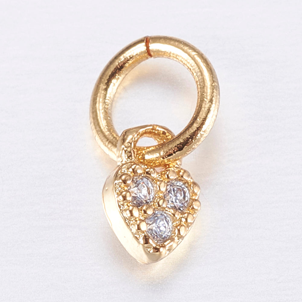 Tiny Heart Lock Heart Charm (brass & zircon)