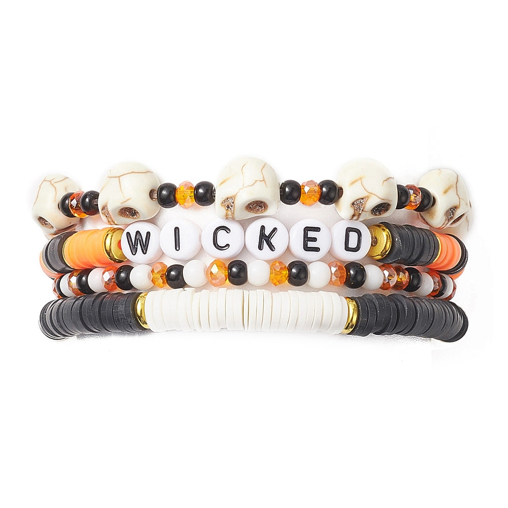 WICKED Skull Stackable Halloween Bracelet Set (4 pcs)