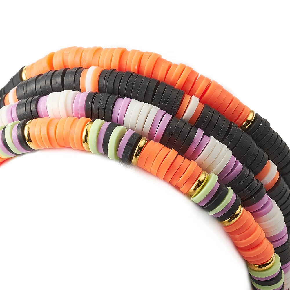 Pumpkin & Bat Charm Stackable Halloween Bracelet Set (4 pcs)