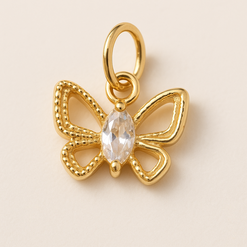 Gold Butterfly Charm – 18K Plated with Crystal Accent