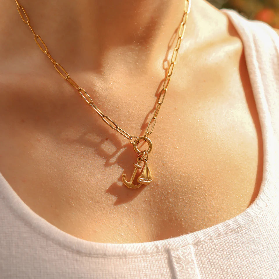 18k PVD Paperclip Charm Keeper Necklace