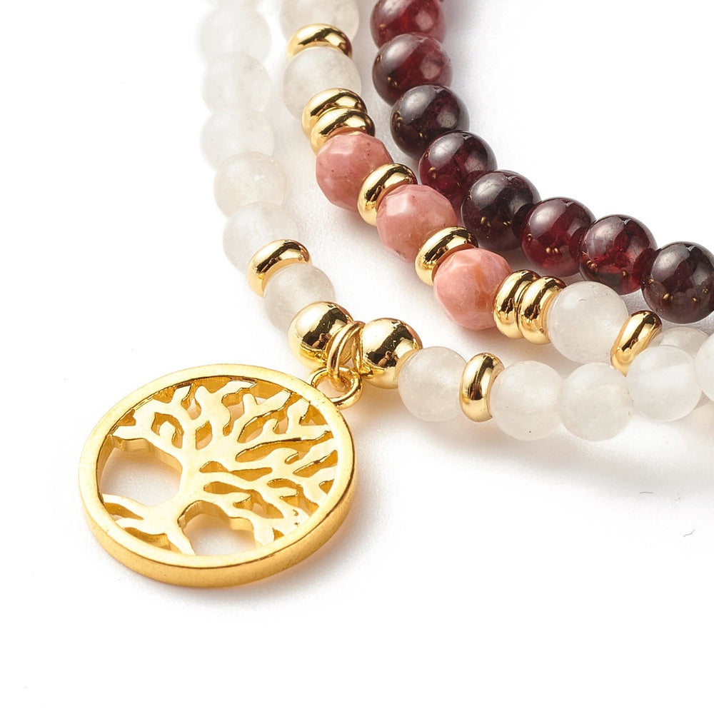 Garnet, Rhodonite,  & White Jade Beaded Bracelets