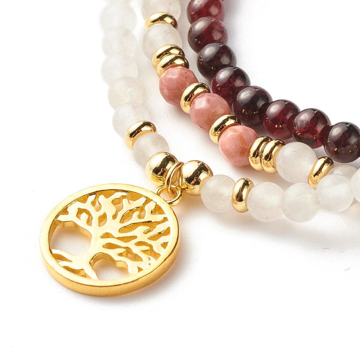 Garnet, Rhodonite,  &amp; White Jade Beaded Bracelets