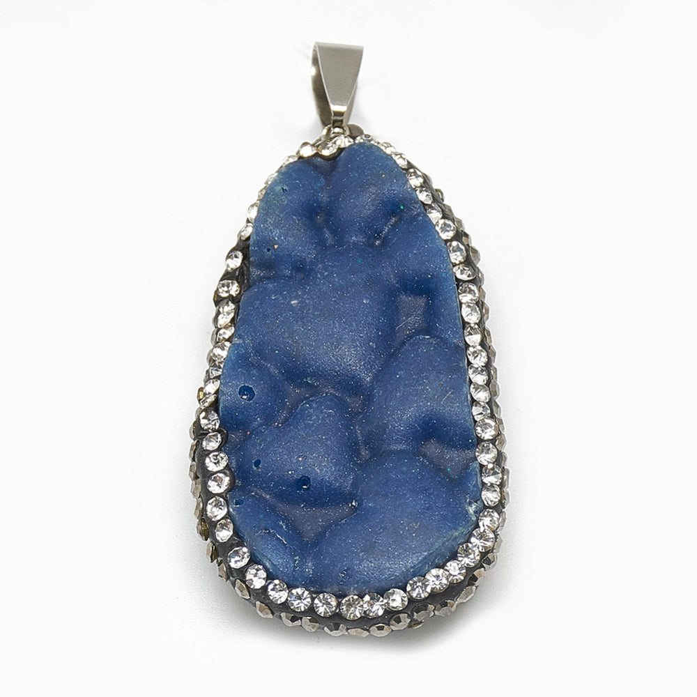 Raw Azurite & Rhinestone Necklace