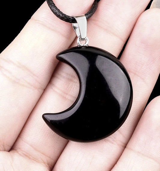 Black Onyx Crescent Moon Necklace