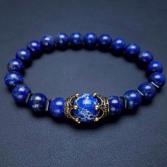 Lapis Lazuli & Emperor Stone Crown Beaded Bracelet