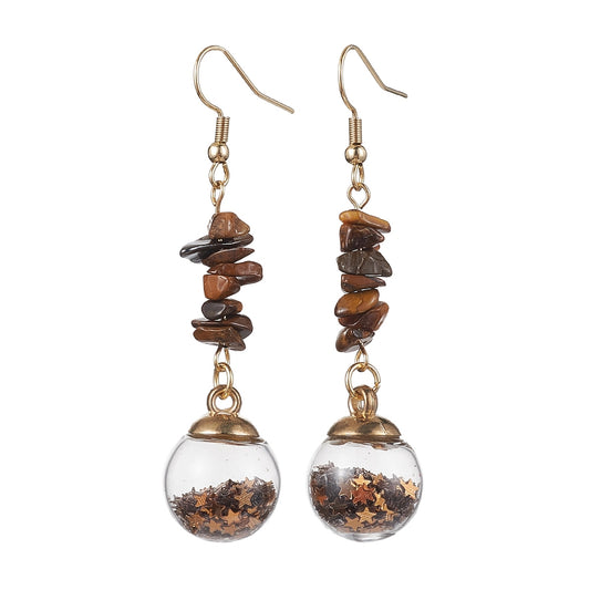 Tiger's Eye  Glass Wish Bowl Dangle Earrings